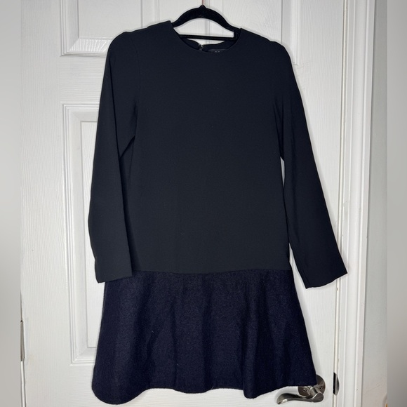 COS Dresses & Skirts - COS A-Line Black /Blue Contrast Waist Zipped Knee-Length Wool Blend Dress Size 2